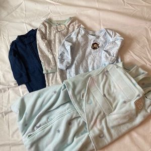 0-3 Month Boy Sleep Bundle Lot Carters Halo Sleep Sack Cloud Island Carters